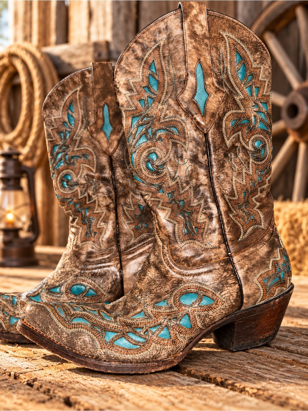 Resistol by Lucchese women’s Turquoise-Accent Western Cowboy Boots 8 1/2